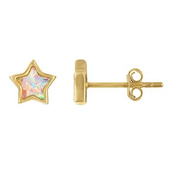 Junior Jewels Kids 14k Gold Over Silver Lab-Created Opal Star Earrings