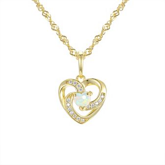 Junior Jewels Kids 14k Gold Over Silver Lab-Created White Opal Heart Pendant Necklace