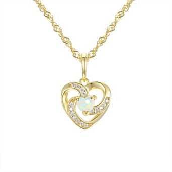 Junior Jewels Kids 14k Gold Over Silver Lab-Created White Opal Heart Pendant Necklace