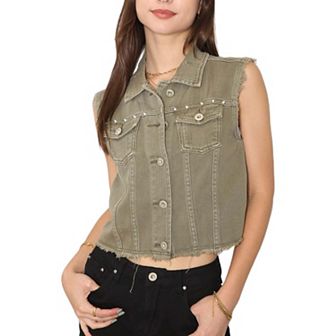 Women's Cotton Denim Cropped Vest