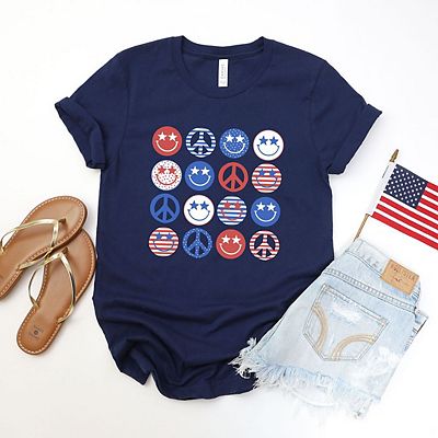 Stacked 4th Of July Smiley Faces Short Sleeve Graphic Tee