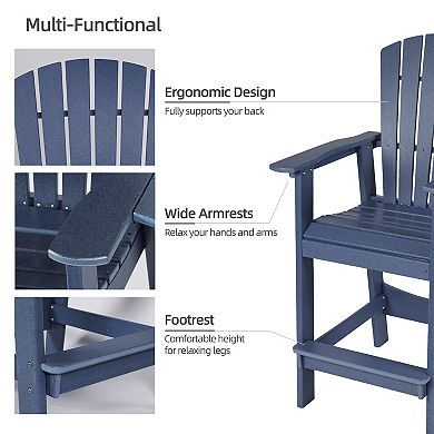 Aoodor Tall Adirondack Chairs Set Of 2, Hdpe Patio Bar Stool With Connecting Tray