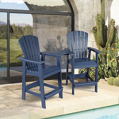 Aoodor Tall Adirondack Chairs Set Of 2, Hdpe Patio Bar Stool With Connecting Tray