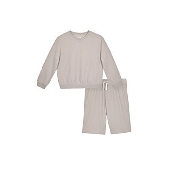 Sleep On It Boys 2 pc Long-Sleeve Soft Textured Knit Pajama Top and Pajama Shorts Set