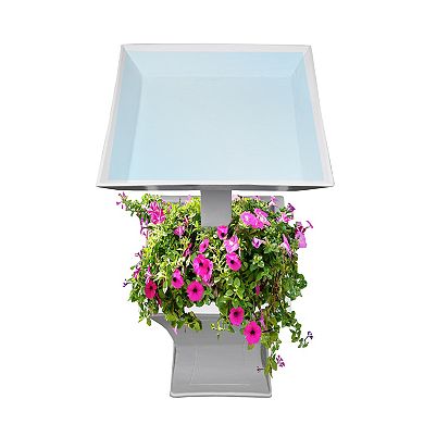 Modern Square Cast Aluminum Metal 40-in Bird Bath And Planter Vase Combo