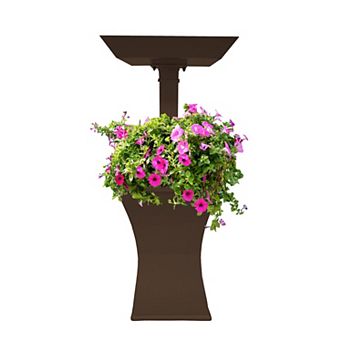 Modern Square Cast Aluminum Metal 40 in Bird Bath And Planter Vase Combo