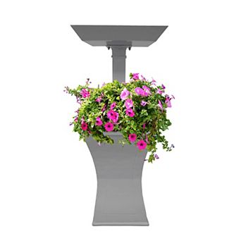 Modern Square Cast Aluminum Metal 40 in Bird Bath And Planter Vase Combo