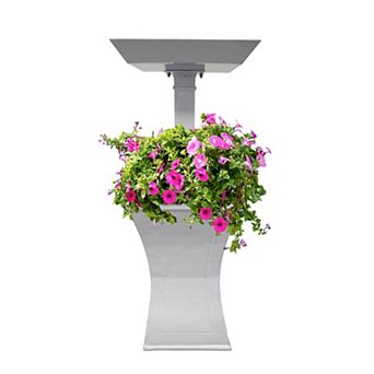 Modern Square Cast Aluminum Metal 40 in Bird Bath And Planter Vase Combo