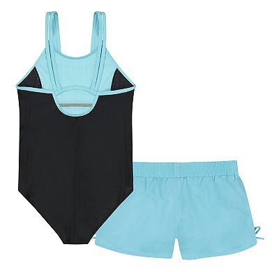 Girls 4-16 ZeroXposur Molecule Double Strap 1-Piece with Shorts 2-Piece Swim Set