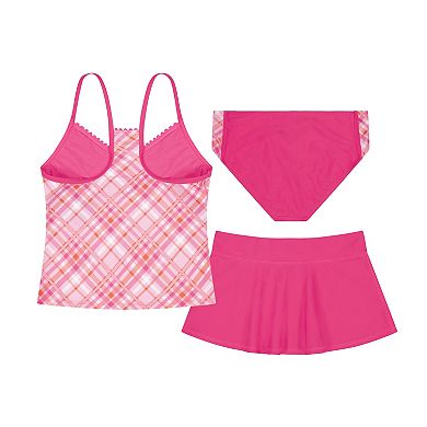 Girls 4-16 ZeroXposur Hopscotch Bobble Trim Tankini with Skirt 3-Piece Swim Set