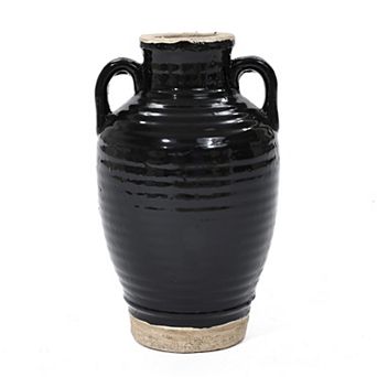 LuxenHome Black Jug 10-inch Tall Terracotta Vase With Two Handles