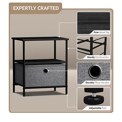 Sorbus 1 Drawer Nightstand - With Steel Frame, Wood Top, Handles, Fabric Bins