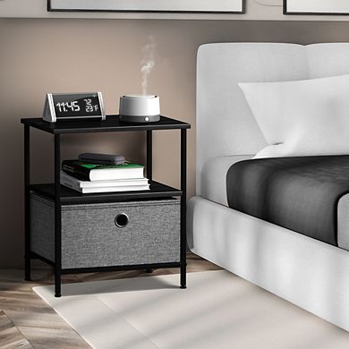 Sorbus 1 Drawer Nightstand - With Steel Frame, Wood Top, Handles, Fabric Bins