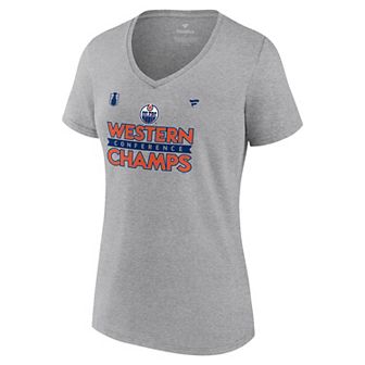 Women's Fanatics NHL Edmonton Oilers 2024 Conference Finals Locker Room V-Neck Tee