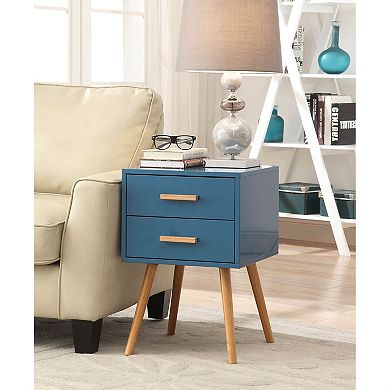 Modern 2-drawer End Table Nightstand With Mid-century Style Wood Legs