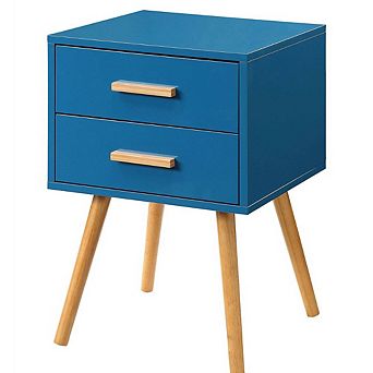 Modern 2-drawer End Table Nightstand With Mid-century Style Wood Legs