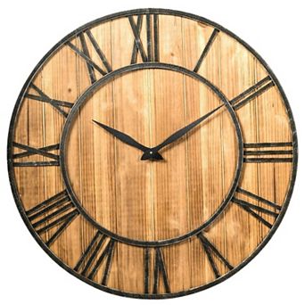 Round Wood 30-inch Roman Numeral Silent Wall Clock