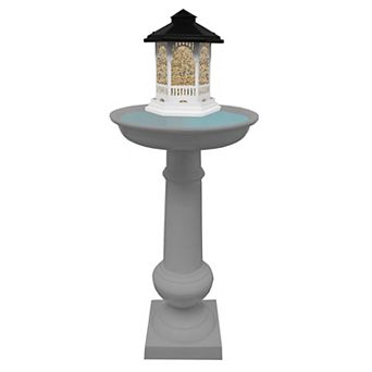 Modern Round Cast Aluminum Metal 40 in Grey Bird Bath And Bird Feeder Combo