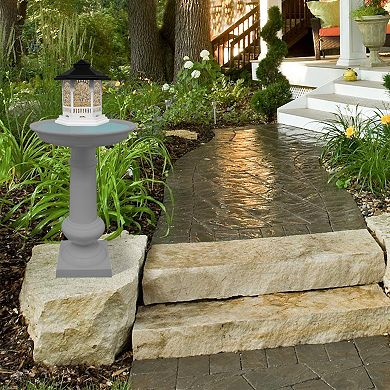 Modern Round Cast Aluminum Metal 40-in Grey Bird Bath And Bird Feeder Combo