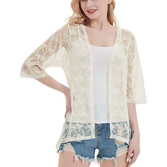 Women's Sheer Lace Boho Kimono Shrug Cardigan
