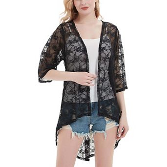 Women's Sheer Lace Boho Kimono Shrug Cardigan