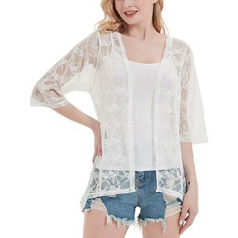 Women's Sheer Lace Boho Kimono Shrug Cardigan