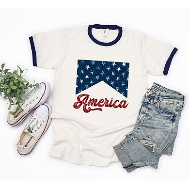 America Retro Cursive Ringer Tee