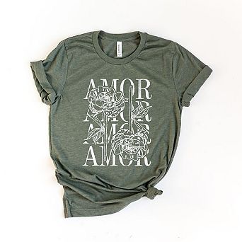 Amor Floral Grunge Short Sleeve Graphic Tee
