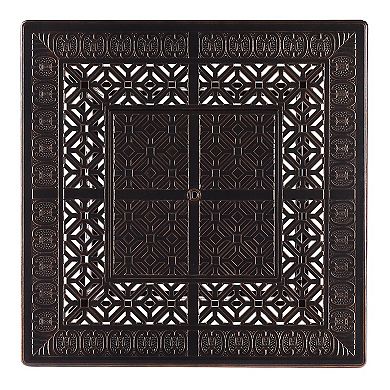 Outdoor Aluminum 42 In. Square Fire Table Set With 4 Deep Seating Swivel Rocking Chairs, Accessories