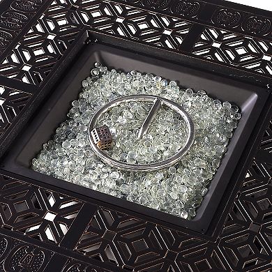 Outdoor Aluminum 42 In. Square Fire Table Set With 4 Deep Seating Swivel Rocking Chairs, Accessories