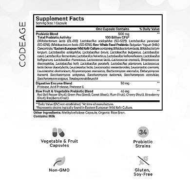 Codeage Raw Probiotic+ 100 Billion CFU Supplement 30 ct