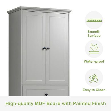 Storage Cabinet With 2 Doors And 4 Drawers For Bathroom