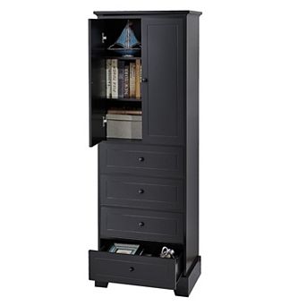 Storage Cabinet With 2 Doors And 4 Drawers For Bathroom