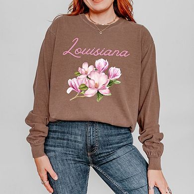 Louisiana Flower Colorful Garment Dyed Long Sleeve Tees