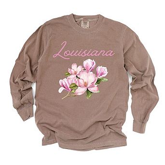 Louisiana Flower Colorful Garment Dyed Long Sleeve Tees
