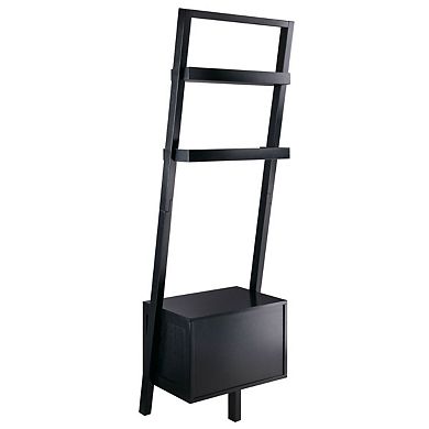 Black Ladder Style Bookshelf with Open Shelves and Two Storage Drawers 69.36 inches H