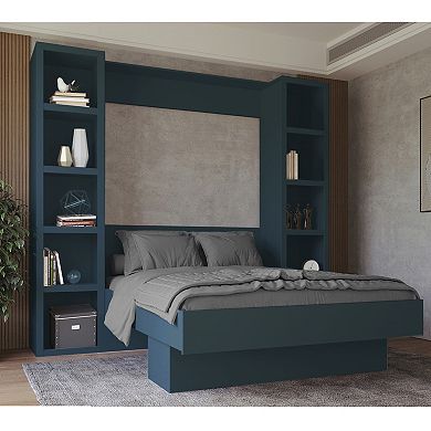 Easy-lift Queen Murphy Wall Bed With Two Bookshelves