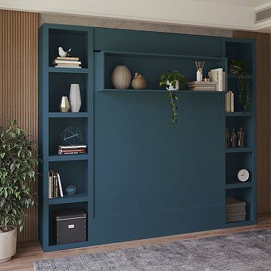 Easy-lift Queen Murphy Wall Bed With Two Bookshelves