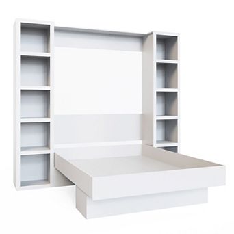Easy-lift Queen Murphy Wall Bed With Two Bookshelves