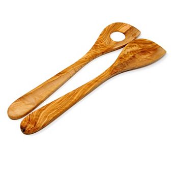 Set Of 2 Wooden Spoons- Olive Wood Risotto Spoon And Corner Spoon