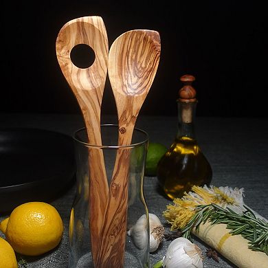 Set Of 2 Wooden Spoons- Olive Wood Risotto Spoon And Corner Spoon