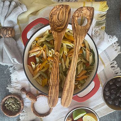 Set Of 2 Wooden Spoons- Olive Wood Risotto Spoon And Corner Spoon