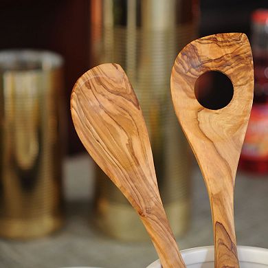 Set Of 2 Wooden Spoons- Olive Wood Risotto Spoon And Corner Spoon