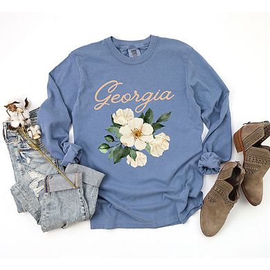 Georgia Flower Colorful Garment Dyed Long Sleeve Tees