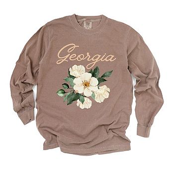 Georgia Flower Colorful Garment Dyed Long Sleeve Tees