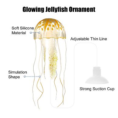 Aquarium Jellyfish Glow Decor Fish Tank Fluorescent Jellyfish Ornaments 3.2"x7.5" With Suction Cup