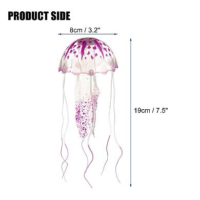 Aquarium Jellyfish Glow Decor Fish Tank Fluorescent Jellyfish Ornaments 3.2"x7.5" With Suction Cup