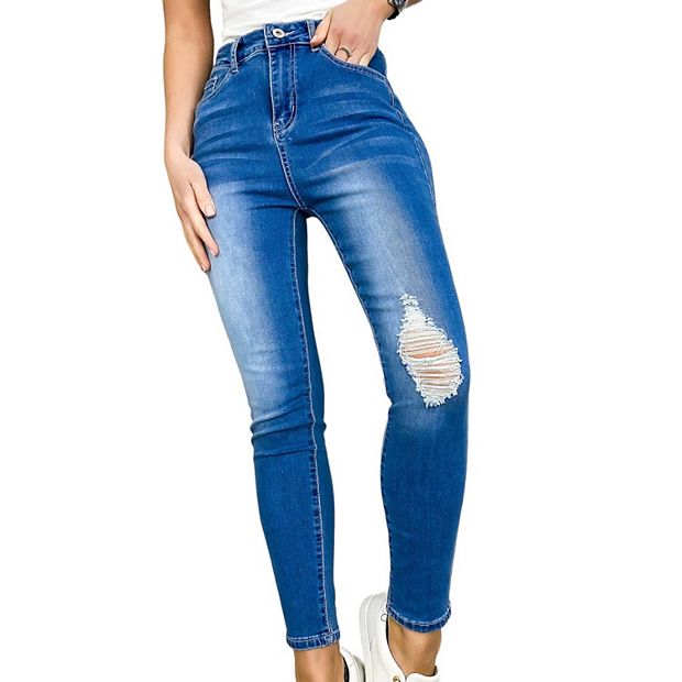 Women's High Waisted Denim Skinny Jeans Stretch Distressed Pants