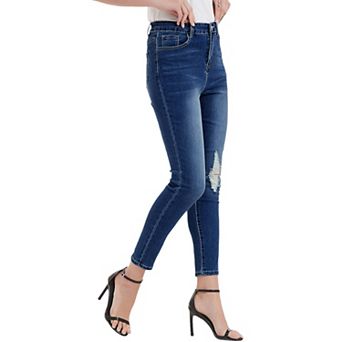 Women's High Waisted Denim Skinny Jeans Stretch Distressed Pants