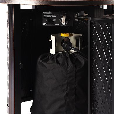 Outdoor Aluminum 34 In. Round Fire Table Set With 4 Deep Seating Swivel Rocking Chairs, Accessoriess